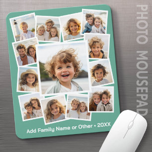 Mousepad Álbum de Recortes Moderno Colagem de 13 Fotos Verd