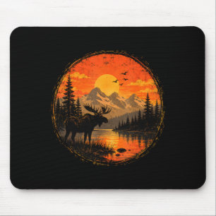 Mousepad Alce pôr do sol montanha floresta lago vida selvag