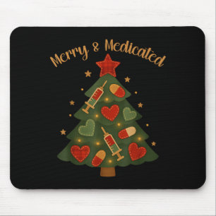 Mousepad Alegre e Medicada Árvore de Natal de Enfermeira En