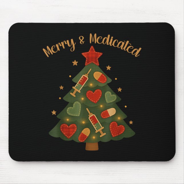Mousepad Alegre e Medicada Árvore de Natal de Enfermeira En (Frente)