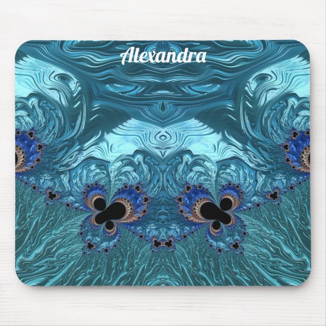 Mousepad ALEXANDRA ~ Pad azul do mouse Aqua e Design preto (Frente)