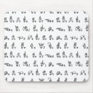 Mousepad Alfabeto americano do linguagem gestual em preto e
