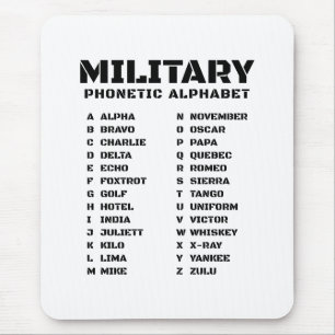 Mousepad Alfabeto Fonético para o Militar