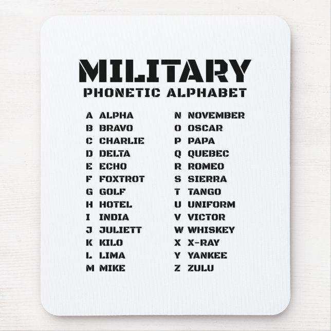 Mousepad Alfabeto Fonético para o Militar (Frente)