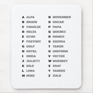 Mousepad Alfabeto Fonético para o Militar ALFA-ZULU