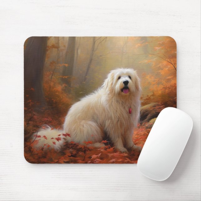 Mousepad Algodão de Tulear no outono Folhas caem inspiração (Com mouse)