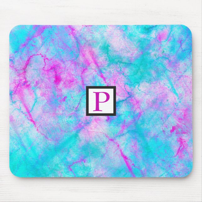 Mousepad Algodão Doce Rosa e Azul Mancha de Aguarela (Frente)