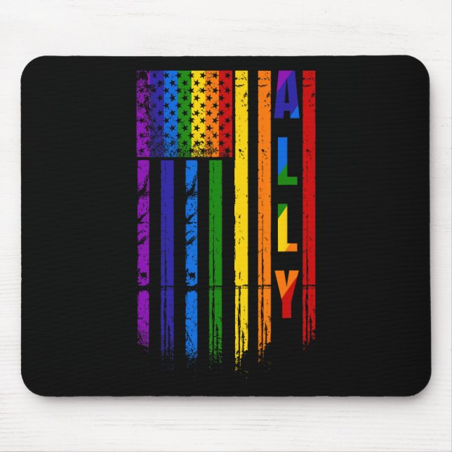 Mousepad Aliado Lgbt Lgbtq Arco-íris Orgulho Bandeira Ameri (Frente)