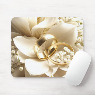 Mousepad Alianças de Casamento de Ouro em uma Magnólia