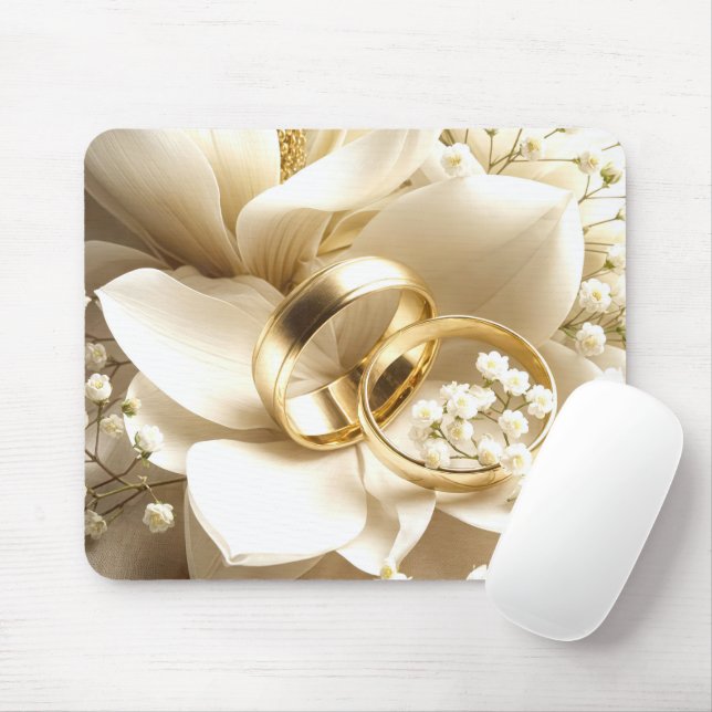 Mousepad Alianças de Casamento de Ouro em uma Magnólia (Com mouse)