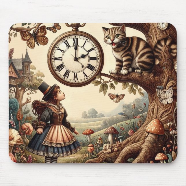 Mousepad Alice & Cheshire Cat: Whimsical Wonderland Fantasy (Frente)