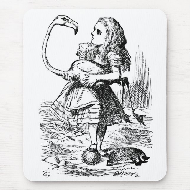 Mousepad Alice que tenta jogar o croquet com um flamingo (Frente)