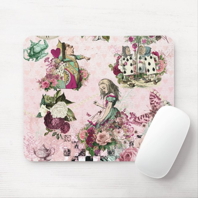 Mousepad Alice Rosa Elegante na Terra das Maravilhas (Com mouse)