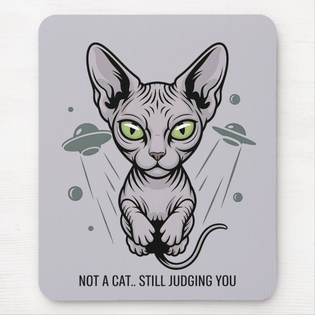 Mousepad Alien UFO Sphynx Cat Illustration (Frente)