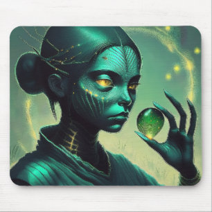Mousepad Alienígena Dama Mantém Objeto De Vidro Transparent