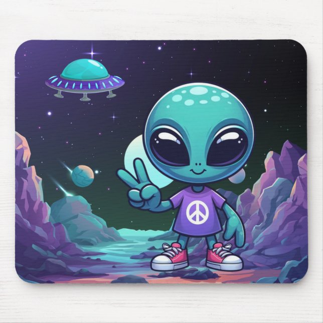 Mousepad Alienígena de paz e nave espacial (Frente)