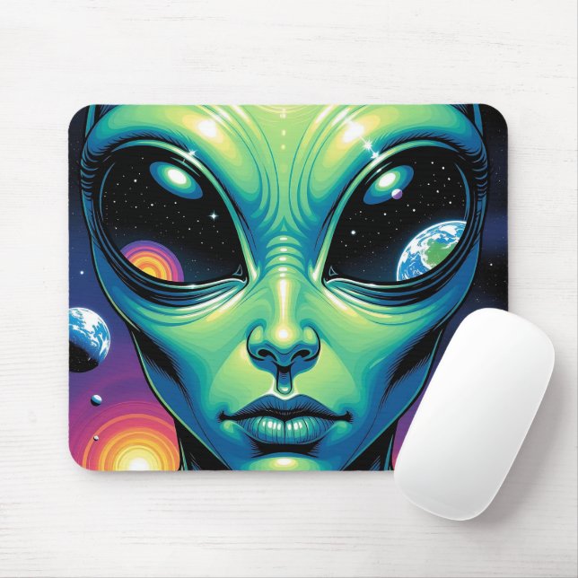 Mousepad Alienígena face com planetas reflexões nos olhos (Com mouse)