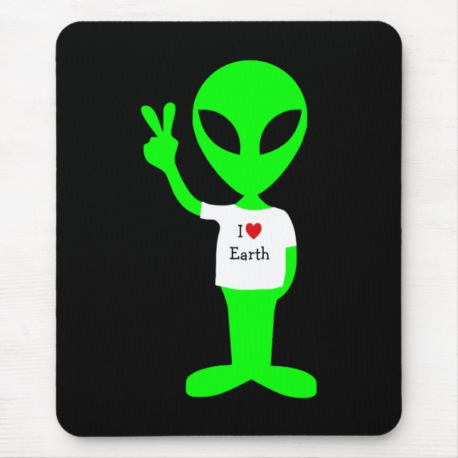 Mousepad Alienígena Verde "I Love Earth" (Frente)