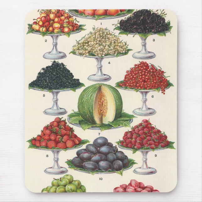 Mousepad Alimentos Antigos Frutas Sortidas em Bandejas para (Frente)