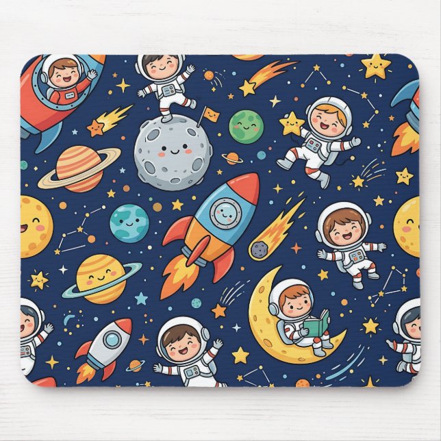 Mousepad Almofada de Mouse Space Kid – Padrão de Foguete As (Frente)