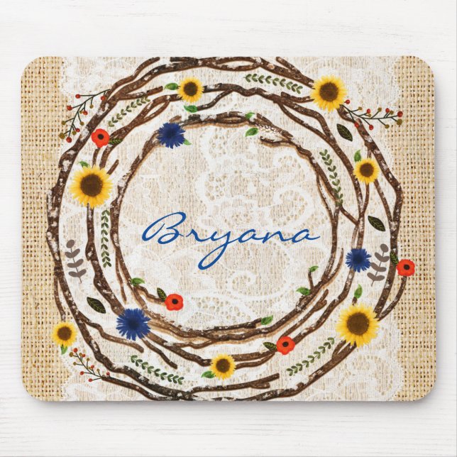 Mousepad Almofada de Rato de Ramos Florais Rústicos com Ren (Frente)