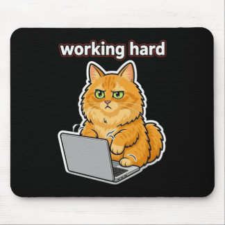 Mousepad Almofada de rato engraçada de gato ruivo trabalhan