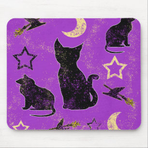 Mousepad Almofada de Rato Gatos Pintados e Chapéus de Bruxa