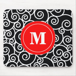Mousepad Almofada de rato preta vermelha do monograma do