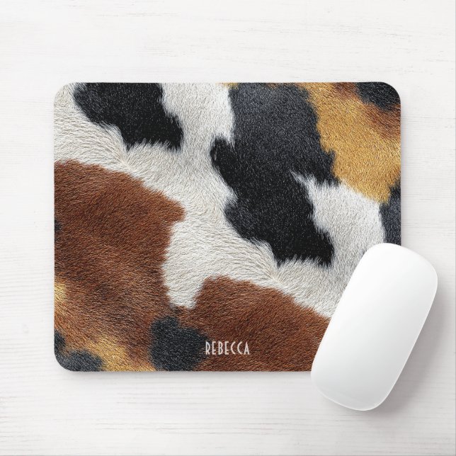 Mousepad Almofada de textura de couro de vaca marrom preto  (Com mouse)