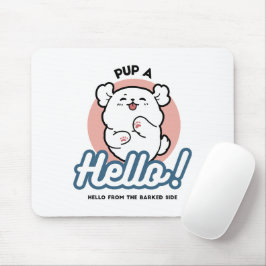 Mousepad Alô! - Design de Cartoon Feliz de Cachorro Branco