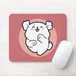 Mousepad Alô! - Design de Cartoon Feliz de Cachorro Branco