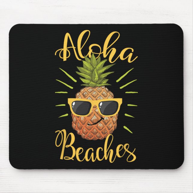 Mousepad Aloha Beaches Hawaii Pineapple Sungles Viagem Tee1 (Frente)