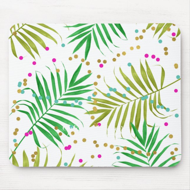 Mousepad Aloha Luau Folhas Tropicais e Pontos de Confetes D (Frente)