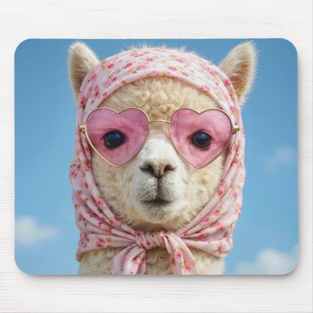 Mousepad Alpaca Usando Cachecol e Óculos de Sol (Frente)