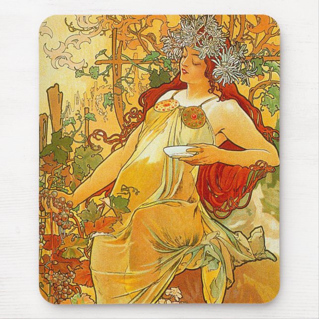 Mousepad Alphonse Mucha Art Nouveau Autumn (Frente)