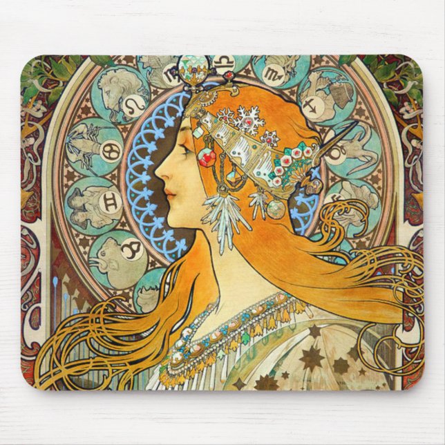 Mousepad Alphonse Mucha Art Nouveau Zodiac (Frente)