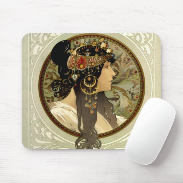 Mousepad Alphonse Mucha - Byzantine Head Brunette (Com mouse)