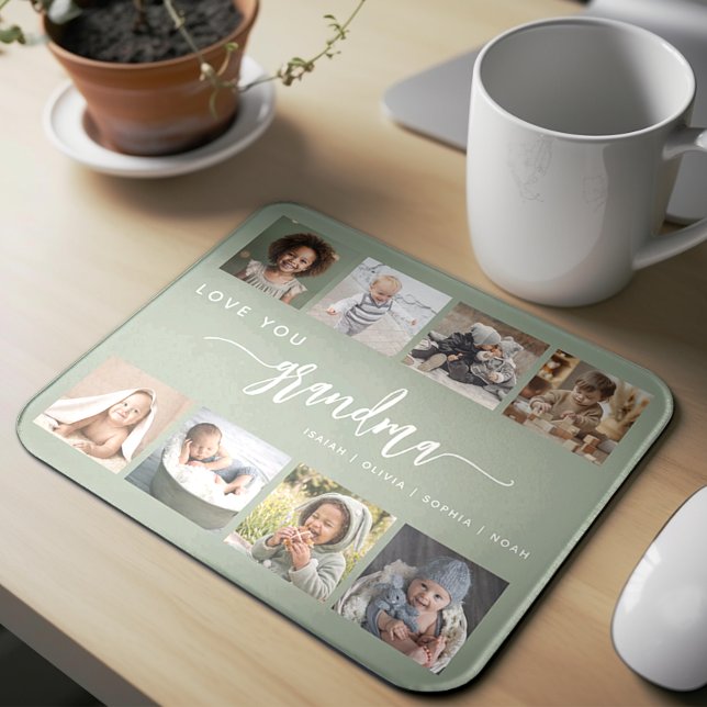 Mousepad Ama-te Avó Colagem de Fotos Verde Sage (Criador carregado)