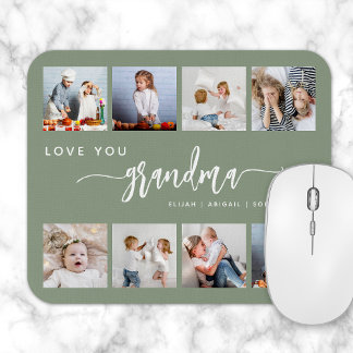 Mousepad Ama Você Vovó 8 Colagem de Fotos Verde Sage