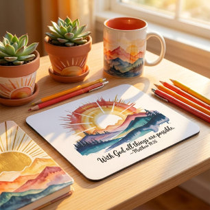 Mousepad Amanhecer na Montanha em Aquarela Versículo Bíblic
