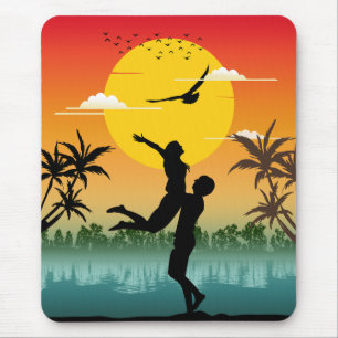 Mousepad Amante da Silhueta do Pôr do Sol Presente Romântic
