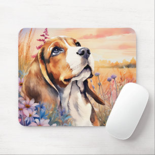 Mousepad Amante de Cachorro Beagle com Prado de Flores Silv