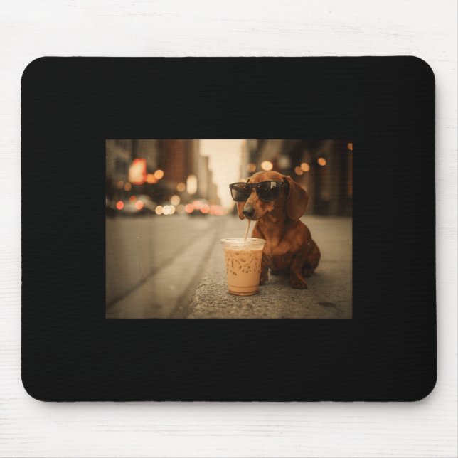 Mousepad Amante de dachshund engraçado bebendo humor de caf (Frente)