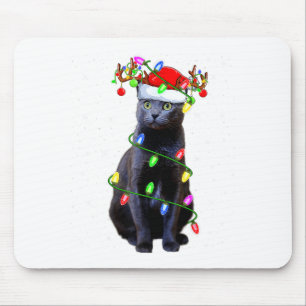 Mousepad Amante de Gatos Iluminação de Natal Papai Noel Gat
