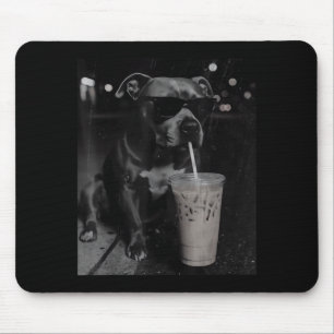 Mousepad Amantes de pitbull engraçado e legal bebendo café 