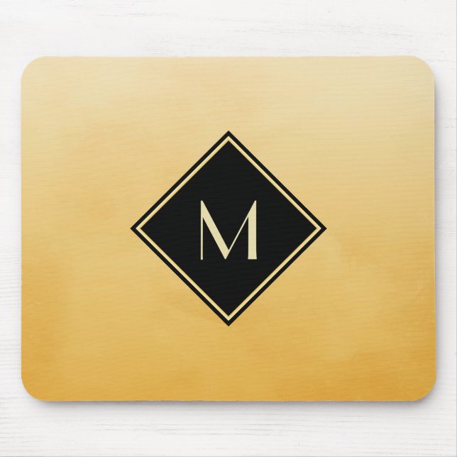 Mousepad Amarelo Bruto Elegante Com Monograma Dourado Simpl (Frente)