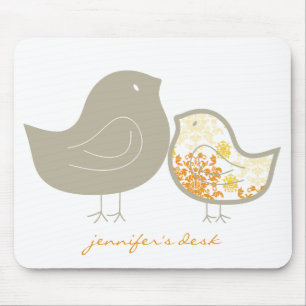Mousepad Amarelo Caprichoso Damask Mamãe e Bebê Frango Fofo