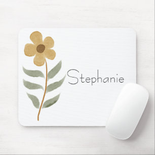 Mousepad Amarelo-Cento Floral Seu Nome Aquarela