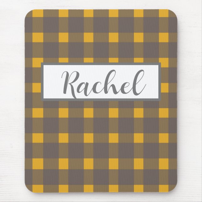 Mousepad Amarelo Cinza Gingham Rústico  (Frente)