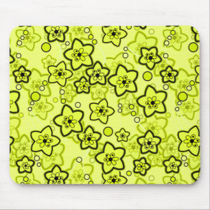 Mousepad Amarelo com padrão floral neon brilhante preto
